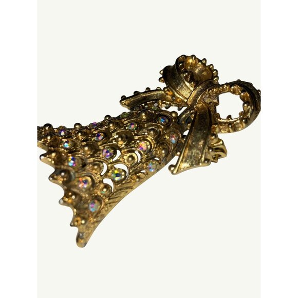 Tancer II Vintage Gold Tone Bell Brooch With Rhinestones & Bow - Picture 4 of 9